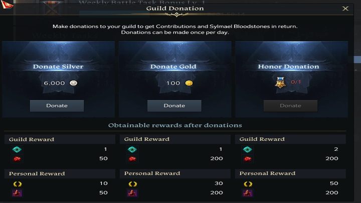 Dziennie możecie przekazać 6000 srebra, 100 złota i/lub lub Guild Honor Banner - Lost Ark: Codzienne aktywności - lista wszystkich - Lost Ark - poradnik do gry 