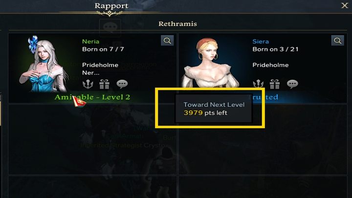Najeżdżając na informację o poziomie zaufania dowiecie się, ile punktów potrzeba do kolejnego poziomu relacji. - Lost Ark: Romanse i relacje (Rapport) - Lost Ark - poradnik do gry