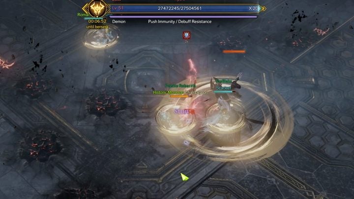 Niebezpiecznym atakiem jest ten w trakcie, którego znika z areny zrzucając na nią pociski, a następnie lądując na jednym z graczy - Lost Ark: Road of Lament - jak ukończyć? - Lost Ark - poradnik do gry 