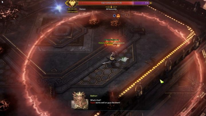 Pierwsza mechanika to okręgi, które pojawiają się wokół graczy - należy oddalić się do rogów areny, gdyż każdy gracz w zasięgu okręgu innego gracza otrzyma obrażenia - Lost Ark: Forge of Fallen Pride - jak ukończyć? - Lost Ark - poradnik do gry 