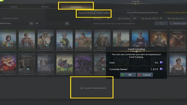 Aby móc rozbudować talię, musicie zakupić kolejne rzędy miejsc w kolekcji, za niebieskie kryształy - Lost Ark: Card Catalog is Full - jak naprawić? - Lost Ark - poradnik do gry 