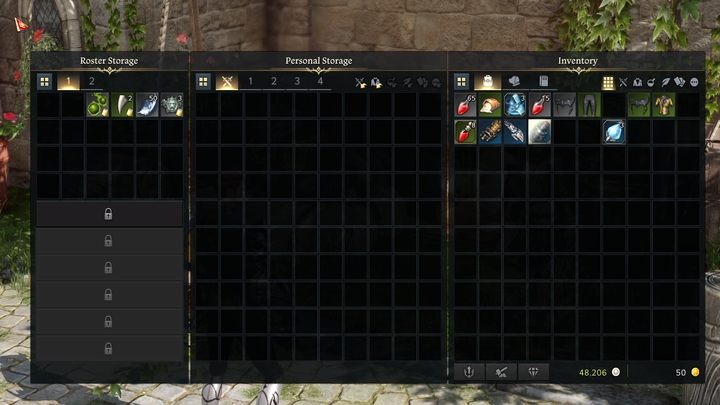 Przenosząc zaś przedmioty do lewej sekcji Roster Storage umożliwi Wam przenoszenie przedmiotów między różnymi postaciami: mikstur leczących, nietypowych nagród itp - Lost Ark: Przedmioty: rozbieranie, zarządzanie, naprawa - Lost Ark - poradnik do gry 