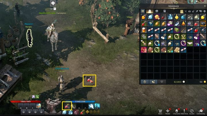 Możecie przypisać przedmioty do wybranych pól, by móc z nich szybko skorzystać w trakcie walki, jak choćby z mikstur leczących - Lost Ark: Przedmioty: rozbieranie, zarządzanie, naprawa - Lost Ark - poradnik do gry 