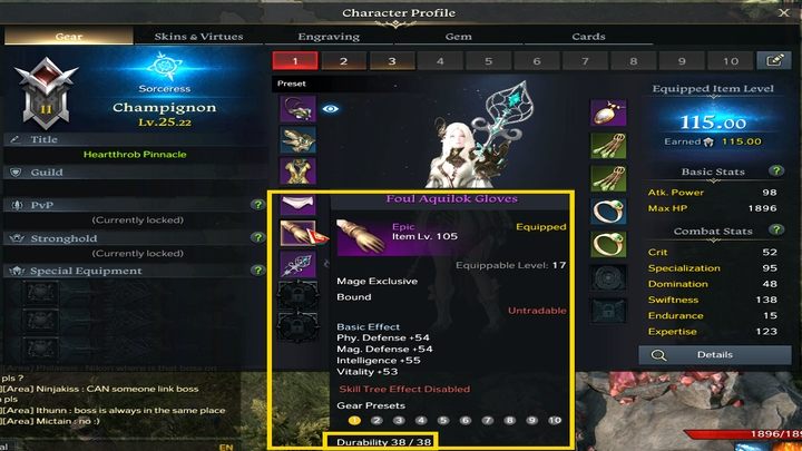 Po przyciskiem P możecie sprawdzić Wasze aktualne wyposażenie postaci, które ma założone na siebie - Lost Ark: Przedmioty: rozbieranie, zarządzanie, naprawa - Lost Ark - poradnik do gry 