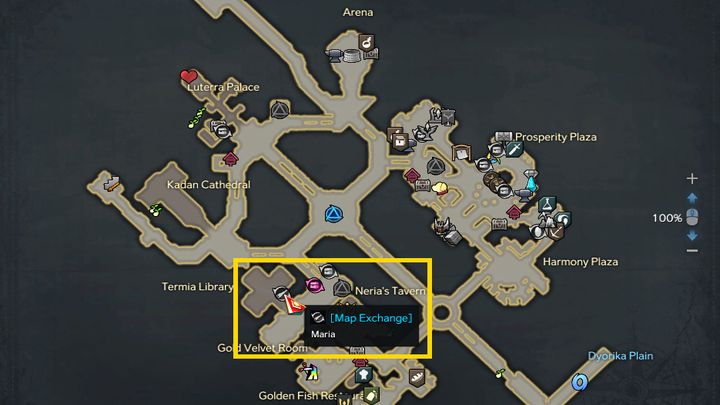 Po lewej stronie miasta, wewnątrz budynku biblioteki (Termia Library), znajdziecie Marię, która za opłatą wymieni Waszą mapę na inną - Lost Ark: Secret Dungeons i mapy skarbów - Lost Ark - poradnik do gry
