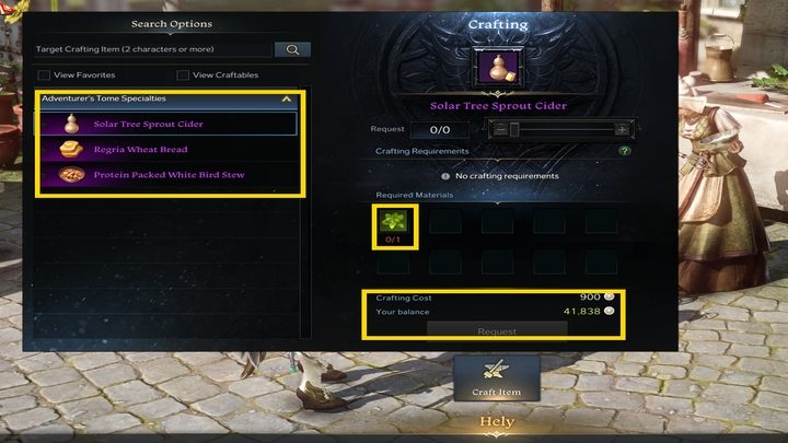 Wchodząc z nią w interakcję, ujrzycie listę przepisów - Lost Ark: Aktywności - Kulinaria (Cooking) - Lost Ark - poradnik do gry 