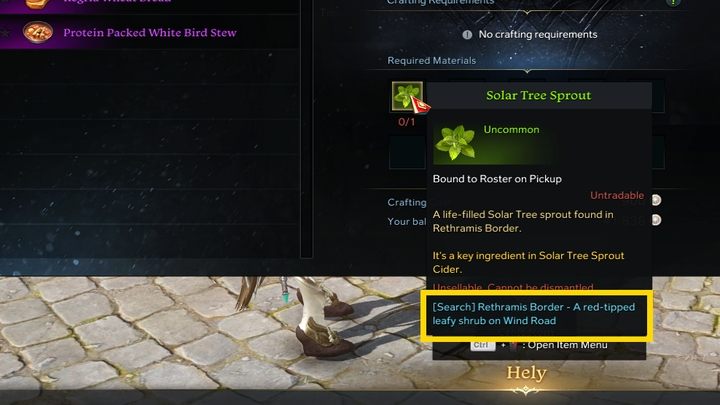 Najeżdżając kursorem na składnik, dowiecie się, gdzie można poszukiwać składnika - Lost Ark: Aktywności - Kulinaria (Cooking) - Lost Ark - poradnik do gry 