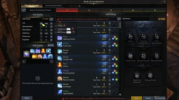 W tym panelu możecie zmodyfikować swoją postać do walki na arenie dobierając punkty umiejętności i tripody, oraz atrybuty postaci, bez uwzględniania innych czynników (kart, run, engravings, przedmioty) - Lost Ark: Proving Grounds - walki PvP - Lost Ark - poradnik do gry