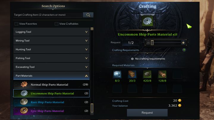 Posiadają oni menu wytwarzania, gdzie możecie skonstruować Ship Parts Material dowolnego typu - jeśli tylko posiadacie materiały - Lost Ark: Statek - jak ulepszać? - Lost Ark - poradnik do gry