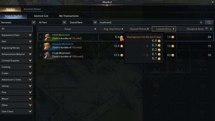 Okno Marketu prezentuje się następująco - Lost Ark: Auction House i Market - Lost Ark - poradnik do gry