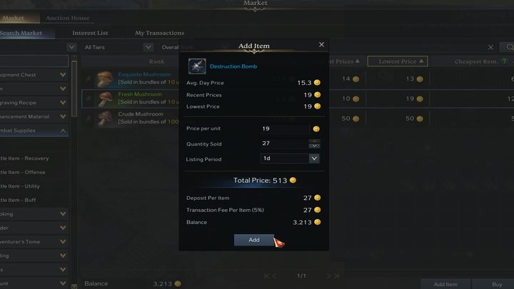 Aby sprzedać przedmiot, wystarczy dodać go klikając Add Item - Lost Ark: Auction House i Market - Lost Ark - poradnik do gry