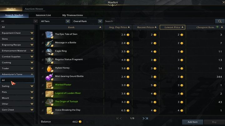Ciekawostka: na rynku są dostępne również przedmioty wymagane do ukończenia postępów w Aventurers Tome - Lost Ark: Auction House i Market - Lost Ark - poradnik do gry