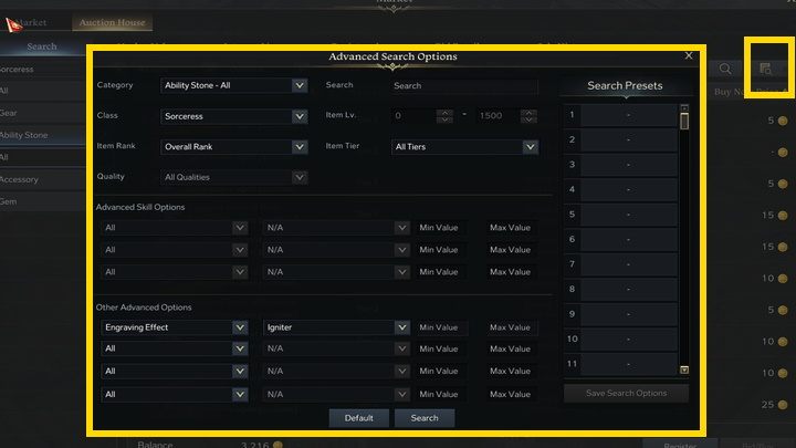 Możecie filtrować wyszukiwanie ze względu na Tier, rzadkość przedmiotu lub wyszukiwać po nazwie - Lost Ark: Auction House i Market - Lost Ark - poradnik do gry
