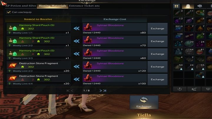 Sklepy oferują wymianę na srebro (nie róbcie tego), doświadczenie bojowe (główny poziom bohatera 50+), materiały do Gear Honing - prawdopodobnie główna część wydatków - w tym także (w ostatniej zakładce) Stars Breath, poprawiające szansę na Honing, oraz bilety-wejściówki do wydarzeń typu Cube oraz - Lost Ark: Gildie - Lost Ark - poradnik do gry