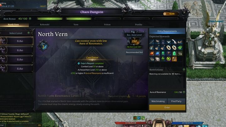 Chaos Dungeon posiada Rest Bonus - jeśli w jeden dzień zaoszczędziliście Aura of Resonance, część zostanie przetransferowana w Rest Bonus - Lost Ark: Chaos Dungeons - Lost Ark - poradnik do gry 