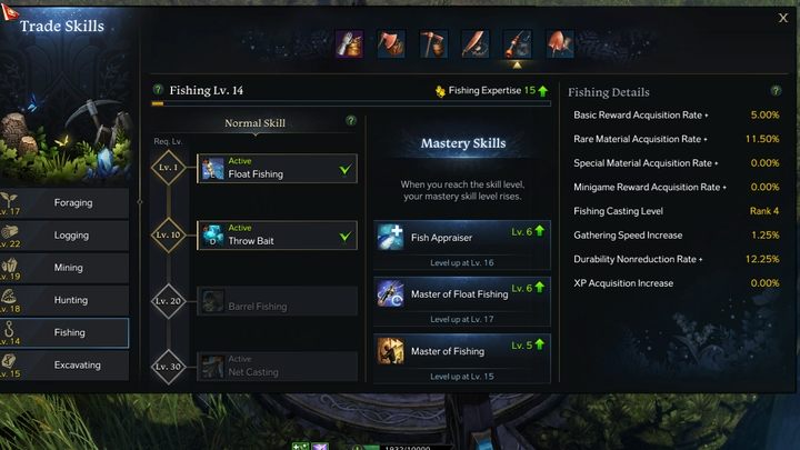Pod przyciskiem L możecie otworzyć okno Trade Skill, by zobaczyć, jakie bonusy czekają Was na kolejnych poziomach umiejętności oraz jakie są Wasze aktualne postępy i odblokowane umiejętności dodatkowe - Lost Ark: Trade Skills - informacje - Lost Ark - poradnik do gry