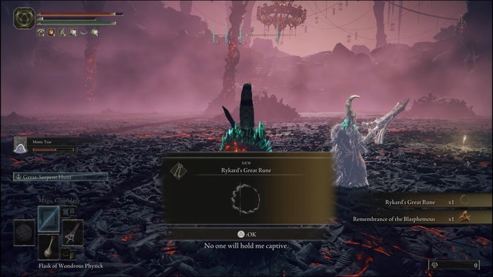 Za pokonanie Rykarda, Pana Bluźnierstw otrzymacie Runy (130000), Wizerunek Bluźniercy oraz Wielki Run Rykarda - Elden Ring: Rykard, Pan Bluźnierstw (Rykard, Lord of Blasphemy) - boss, jak pokonać? - Elden Ring - poradnik do gry