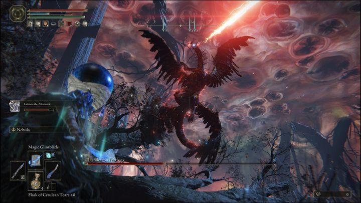 W drugiej fazie, ruch ten może przerodzić się nawet w atak pojedynczą glewią - Elden Ring: Drakolicz Fortissax (Lichdragon Fortissax) - boss, jak pokonać? - Elden Ring - poradnik do gry