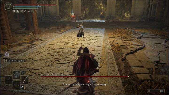 W walce z nim, warto atakować go, gdy wykonuje powolniejsze czary, jak np - Elden Ring: Sir Gideon Ofnir, Wszechwiedzący (Sir Gideon Ofnir, the All-Knowing) - boss, jak pokonać? - Elden Ring - poradnik do gry