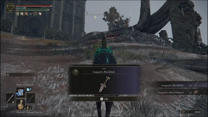 Za pokonanie Pobratymca Czarnej Klingi w Kurhanach, otrzymacie Runy (88000), Czarne ostrze gargulca oraz Czarny topór gargulca - Elden Ring: Pobratymiec Czarnej Klingi (Black Blade Kindred) - boss, jak pokonać? - Elden Ring - poradnik do gry