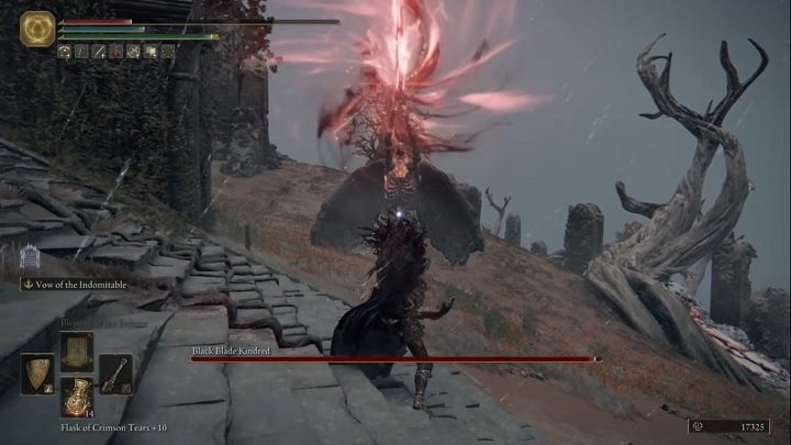 Pobratymiec Czarnej Klingi używa dwóch broni - miecza oraz wielkiego topora - Elden Ring: Pobratymiec Czarnej Klingi (Black Blade Kindred) - boss, jak pokonać? - Elden Ring - poradnik do gry