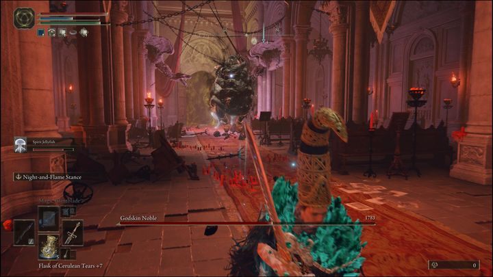 Nie zbliżajcie się do bossa gdy wzniesie się on w powietrze i zacznie żarzyć się czarnym ogniem - Elden Ring: Szlachcic boskiej skóry (Godskin Noble) - boss, jak pokonać? - Elden Ring - poradnik do gry