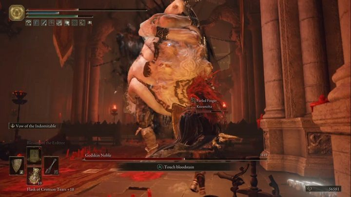 Gdy zbijecie przeciwnikowi połowę PŻ, walka przejdzie w drugą fazę - Elden Ring: Szlachcic boskiej skóry (Godskin Noble) - boss, jak pokonać? - Elden Ring - poradnik do gry