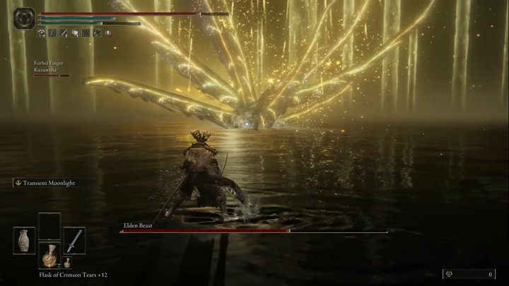 Czasami Eldeńska Bestia oddali się od Was sunąc przed siebie i wypuszczając deszcz złotych pocisków - Elden Ring: Radagon ze Złotego Porządku, Eldeńska Bestia - boss, jak pokonać? - Elden Ring - poradnik do gry