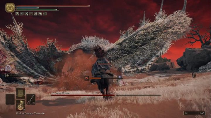 Stosunkowo często smok rozpylać będzie chmurę, która szybko buduje status szkarłatnej zgnilizny - Elden Ring: Rozkładający się Ekzykes (Decaying Ekzykes) - boss, jak pokonać? - Elden Ring - poradnik do gry