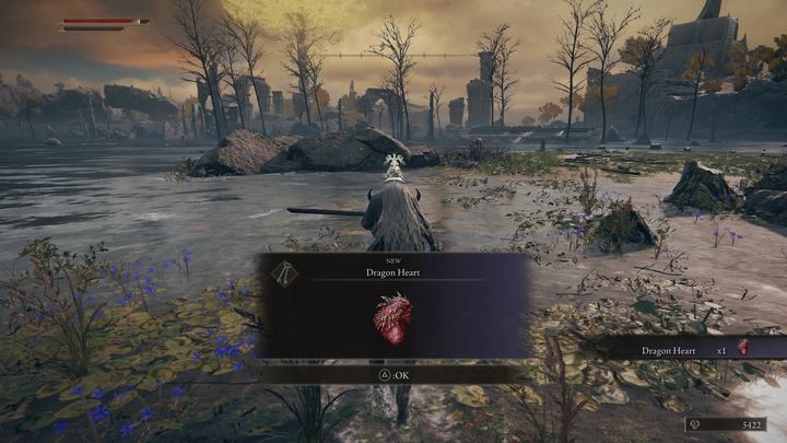 Za pokonanie Latającego Smoka Agheela (Flying Dragon Agheel) otrzymacie Serce Smoka (Dragon Heart) oraz 5000 Run - Elden Ring: Latający Smok Agheel (Flying Dragon Agheel) - boss, jak pokonać? - Elden Ring - poradnik do gry