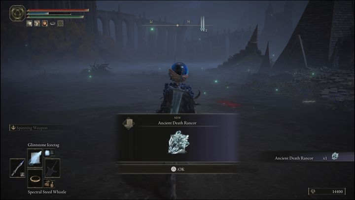 Za pokonanie pierwszej wersji Ptaka rytuału śmierci (Death Rite Bird), znajdującej się w Jeziornej Liurnii (Liurnia of the Lakes) otrzymacie czar, Starożytną śmiertelną animozję (Ancient Death Rancor) oraz 7800 Run - Elden Ring: Ptak śmierci / Ptak rytuału śmierci (Death Bird / Death Rite Bird)- boss, jak pokonać? - Elden Ring - poradnik do gry