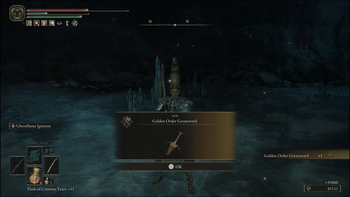 Za pokonanie ostatniej wersji bossa znajdującej się w Uświęconej Śnieżnej Równinie (Consecrated Snowfield) otrzymacie jego broń, Wielki Miecz Złotego Porządku (Golden Order Greatsword) oraz 93000 Run - Elden Ring: Leonine Misbegotten (Lwi wynaturzeniec) - boss, jak pokonać? - Elden Ring - poradnik do gry