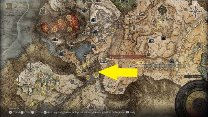 Pierwszy raz spotkacie bossa w Jeziornej Liurnii (Liurnia of the Lakes), a dokładniej przy miejscu łaski Urwisko usiane ruinami (Ruin-Strewn Precipice) - Elden Ring: Magmowy Żmij Makar (Magma Wyrm Makar) - boss, jak pokonać? - Elden Ring - poradnik do gry