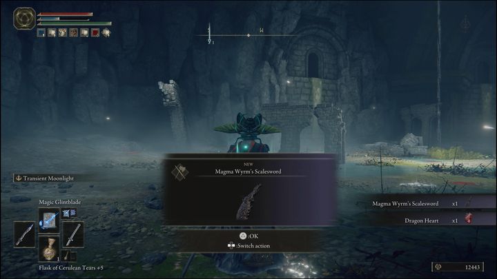 Za pokonanie Magmowego żmija Makara (Magma Wyrm Makar) otrzymacie 18000 Run, Serce Smoka (Dragon Heart) oraz broń Łuskowy miecz magmowego żmija (Magma Wyrms Scalesword) - Elden Ring: Magmowy Żmij Makar (Magma Wyrm Makar) - boss, jak pokonać? - Elden Ring - poradnik do gry