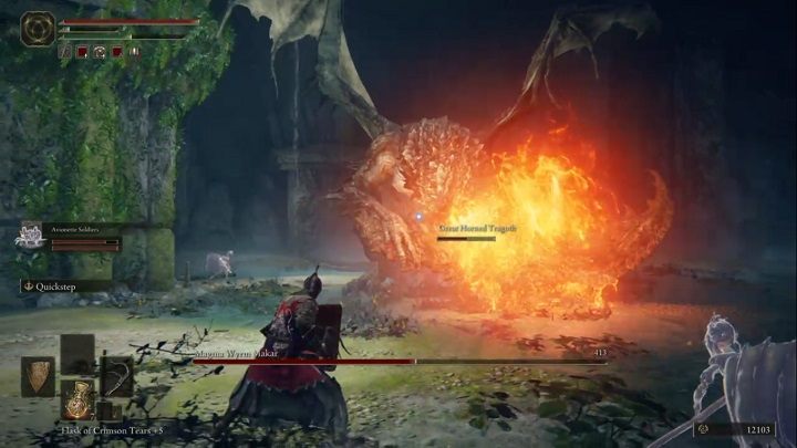 W połowie walki zauważycie, że staje na tylnych nogach, a z jego pyska leje się lawa - Elden Ring: Magmowy Żmij Makar (Magma Wyrm Makar) - boss, jak pokonać? - Elden Ring - poradnik do gry