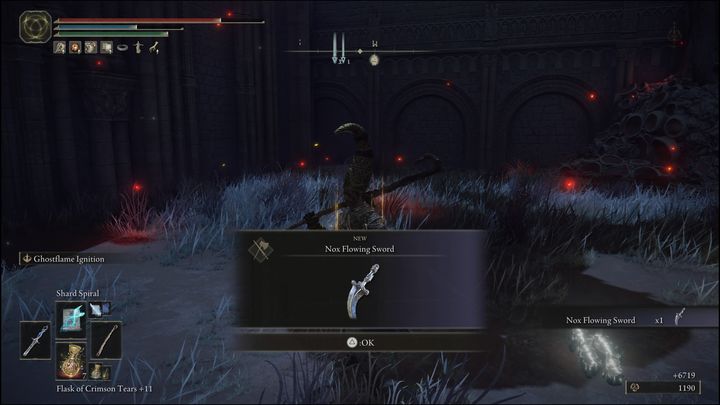 Za pokonanie tego bossa otrzymacie Dynamiczny miecz Noxu (Nox Flowing Sword) oraz 6400 Run - Elden Ring: Szermierczyni Noxu i Nox, kapłan (Nox Swordstress & Nox Priest) - boss, jak pokonać? - Elden Ring - poradnik do gry