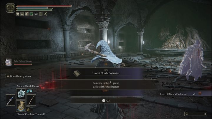 Za pokonanie Esgara, Krwawego Duchownego (Esgar, Priest of Blood) otrzymacie talizman, Radość Pana Krwi (Lord of Bloods Exultation) oraz 30000 Run - Elden Ring: Esgar, Krwawy Duchowny (Esgar, Priest of Blood) - boss, jak pokonać? - Elden Ring - poradnik do gry