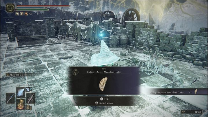 Lewa część medalionu znajduje się w Szczytach Gór Olbrzymów (Mountaintops of the Giants), a dokładniej w Zamku Sol (Castle Sol) - Elden Ring: Miejsca łaski (Uświęcona Śnieżna Równina) - lista wszystkich - Elden Ring - poradnik do gry