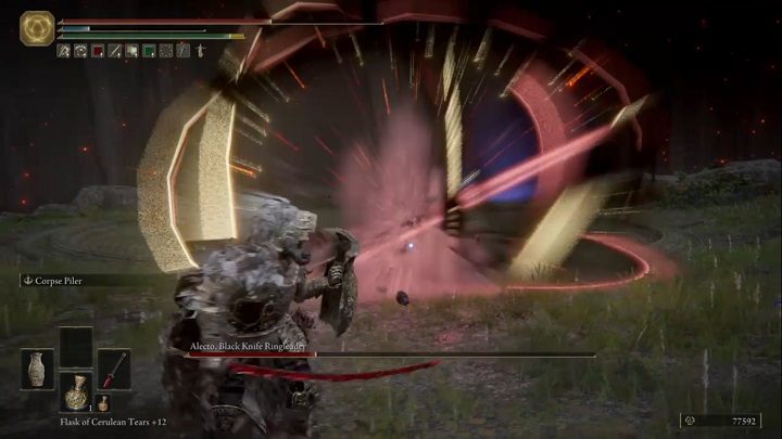 Dość ciężko będzie się też uleczyć, bo przeciwnik zdaje się mieć nieskończoną wytrzymałość - Elden Ring: Alecto, Przywódca Czarnych Noży (Alecto, Black Knife Ringleader) - boss, jak pokonać? - Elden Ring - poradnik do gry