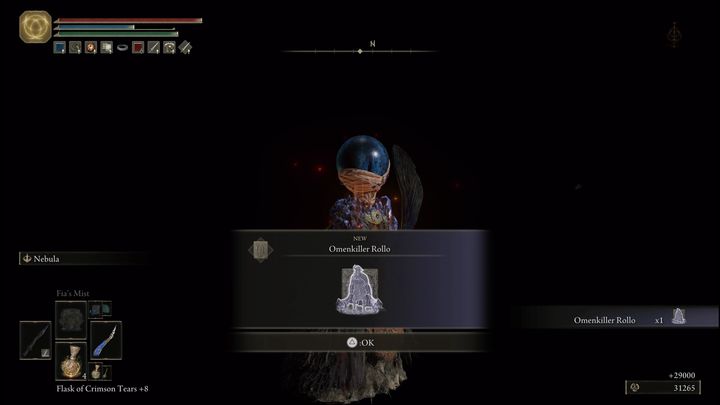 Za pokonanie Upadłego Bliźniaka, otrzymacie Runy (29000) oraz Prochy Rollo, Zabójcy Omenów (Omenkiller Rollo) - Elden Ring: Upadły Bliźniak (Fell Twin) - boss, jak pokonać? - Elden Ring - poradnik do gry