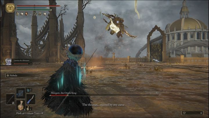 Standardowo, jeśli dystans pomiędzy Wami a Morgottem będzie zbyt duży, wyskoczy on w powietrze, atakując świętym młotem - Elden Ring: Morgott, Król Omenów (Morgott, The Omen King) - boss, jak pokonać? - Elden Ring - poradnik do gry