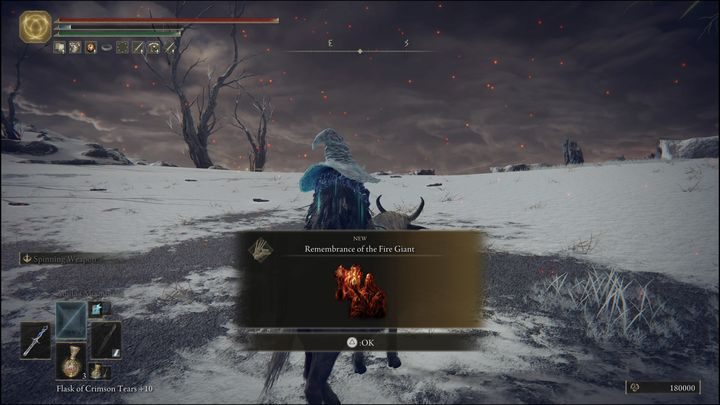 Za pokonanie Loretty, królewskiego rycerza, otrzymacie Runy (180000) oraz Wizerunek Ognistego Olbrzyma (Remembrance of the Fire Giant) - Elden Ring: Ognisty Olbrzym (Fire Giant) - boss, jak pokonać? - Elden Ring - poradnik do gry