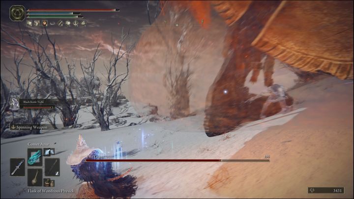 Gdy już będziecie blisko niego, zejdźcie z wierzchowca, a następnie atakujcie jego lewą stopę - Elden Ring: Ognisty Olbrzym (Fire Giant) - boss, jak pokonać? - Elden Ring - poradnik do gry