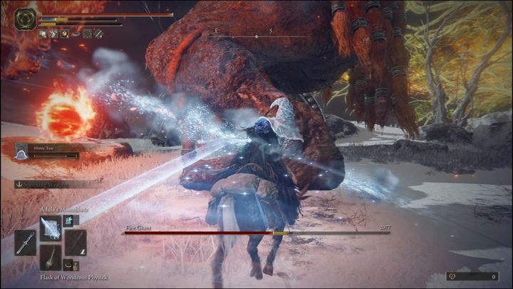 Gdy Ognisty Olbrzym zacznie wykonywać przewroty, aby szybko od Was uciec, wejdźcie ponownie na wierzchowca i skróćcie dystans - Elden Ring: Ognisty Olbrzym (Fire Giant) - boss, jak pokonać? - Elden Ring - poradnik do gry