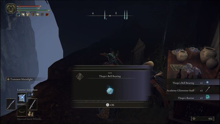 Za ukończenie zadania otrzymacie czar Bariera Thopsa (Thopss Barrier), Dzwonek kulisty Thopsa (Thopss Bell Bearing) oraz Błyskamienny kostur Akademii (Academy Glintstone Staff) - Elden Ring: Thops - solucja, opis przejścia - Elden Ring - poradnik do gry