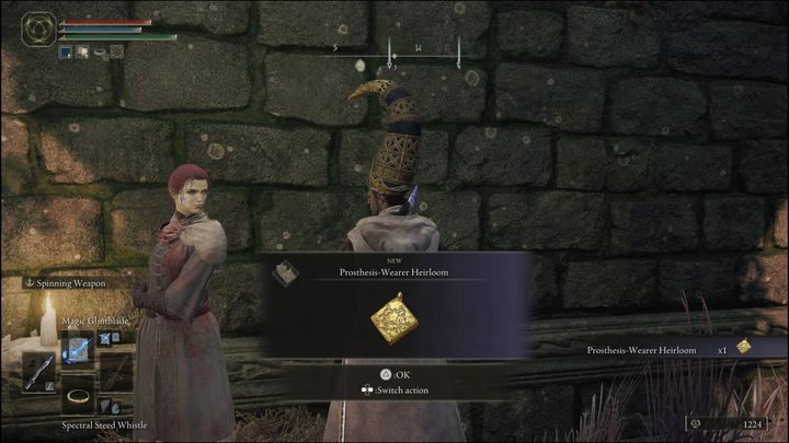 Po rozmowie ruszycie quest dalej, otrzymacie również talizman Dziedzictwo Nosiciela Protezy (Prosthesis-Wearer Heirloom) - Elden Ring: Millicent i Gowry - solucja, opis przejścia - Elden Ring - poradnik do gry