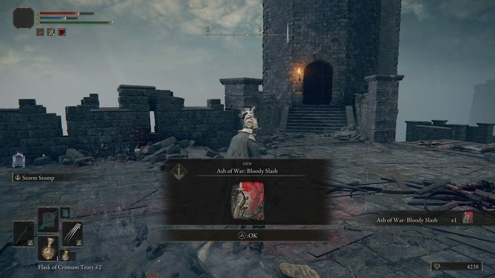 Za pokonanie rycerza na murach fortu, otrzymacie Popiół wojny: Krwawe cięcie (Ash of War: Bloody Slash) - Elden Ring: Kenneth Haight - solucja, opis przejścia - Elden Ring - poradnik do gry