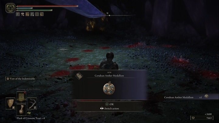 Za pokonanie bossa Wasalny rycerz (Bloodhound Knight) otrzymacie Runy (3600) oraz Medalion z bursztynem modrym (Cerulean Amber Medallion) - Elden Ring: Darriwil, wasalny rycerz (Bloodhound Knight Darriwil) - boss, jak pokonać? - Elden Ring - poradnik do gry