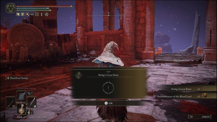 Za pokonanie bossa Mohg, Pan Krwi, otrzymacie Runy (420000), Wielki Run Mohga (Mohgs Great Rune) oraz Wizerunek Pana Krwi (Remembrance of the Blood Lord) - Elden Ring: Mohg, Pan Krwi (Mohg, Lord of Blood) - boss, jak pokonać? - Elden Ring - poradnik do gry