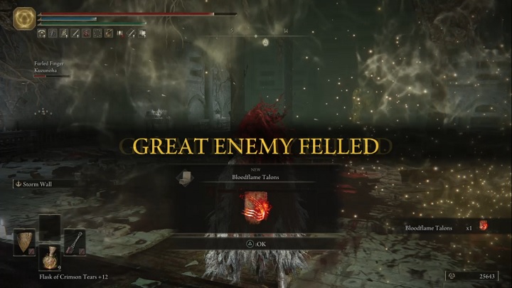 Za pokonanie bossa imieniem Mohg, Omen (Mohg the Omen) otrzymacie Runy (75 000) oraz inkantację Szpony krwawego płomienia (Bloodflame Talons) - Elden Ring: Mohg, Pan Krwi (Mohg, Lord of Blood) - boss, jak pokonać? - Elden Ring - poradnik do gry